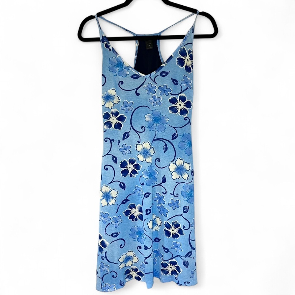 Vintage Y2K Blue Hawaiian Floral Print Surfer Mini Dress Blue Crush Hibiscus